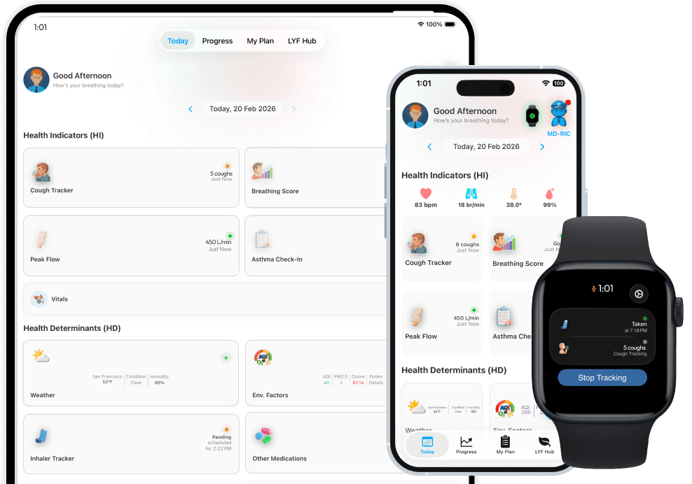 Respire LYF app on phone and watch