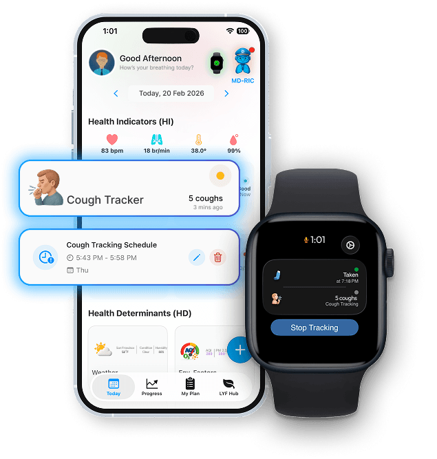 One tap to start — tracking active with dry and wet cough detection